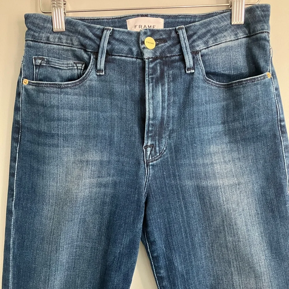 FRAME Le Crop Mini Boot Raw Hem Mid-High Rise Dark Wash Jeans Size 27 - Picture 3 of 12